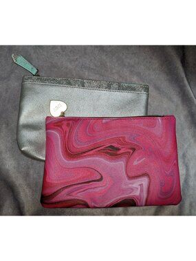 Ipsy Pink Swirl & Silver Glitter Zip Pouch Set